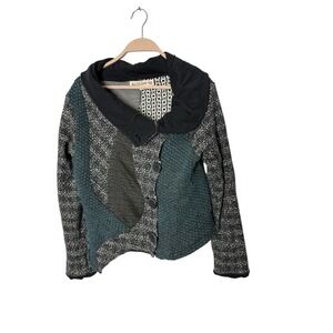 Aimee G Sweater Jacket Womens small Collared Wool Blend Art Pattern‎ Cardigan